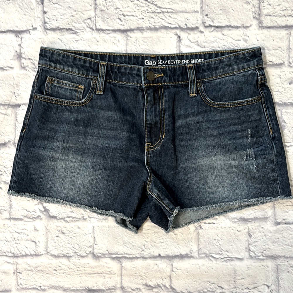 GAP Sexy Boyfriend Short Mid Rise Dark Wash Blue Denim Jean Shorts Size 10/30